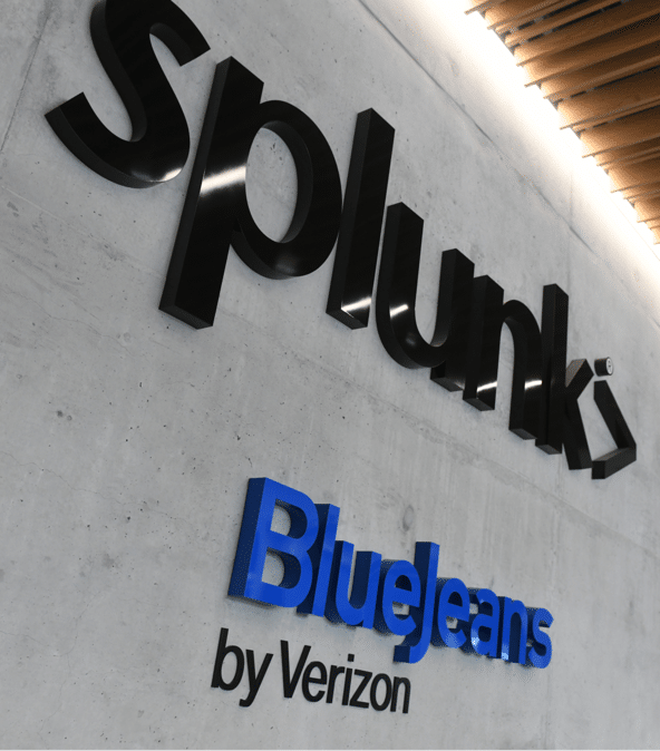 "Splunk, BluJeans by Verizon" channel letters