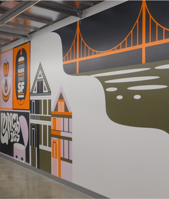 wall wrap in San Francisco themed cafe