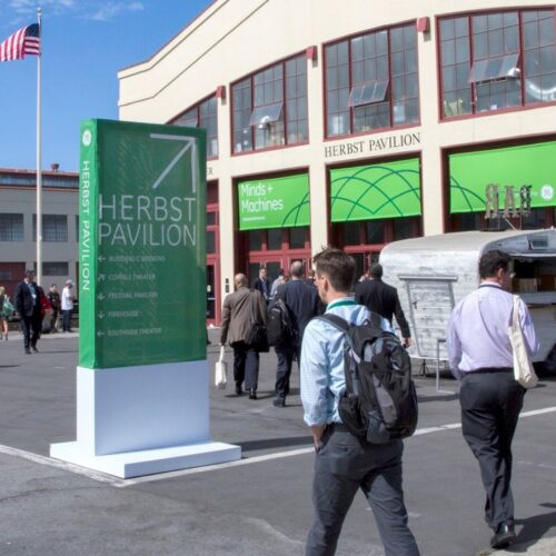 General Electric exterior signage at conference General Electric exterior signage at conference