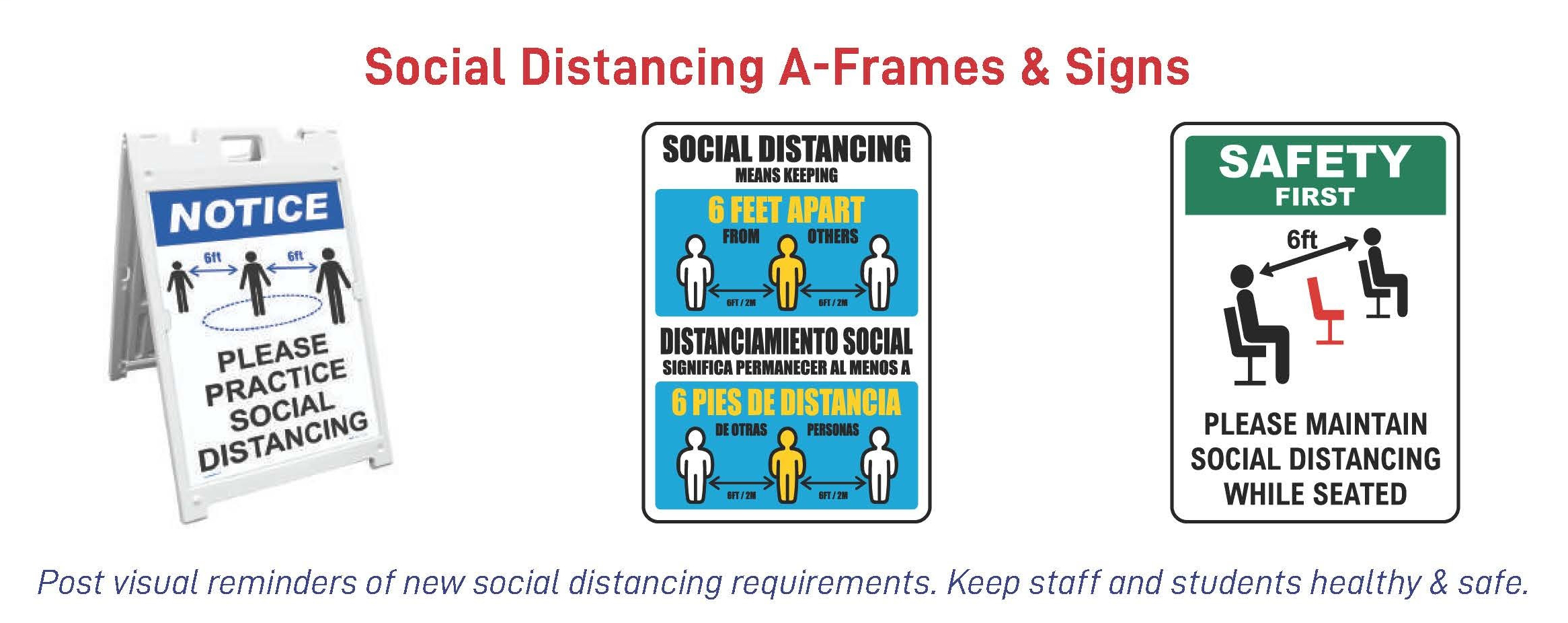 Social distancing A-frames and sign examples|Social distancing signs available from BLR
