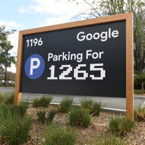 Googles Mass Timber Project includes wayfinding for parking Googles Mass Timber Project includes wayfinding for parking