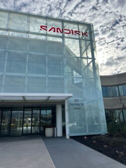 SanDisk's rebrand with exterior custom signage for business with new logo