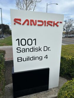 SanDisk's rebrand with exterior wayfinding signage by BLR Visual Communications