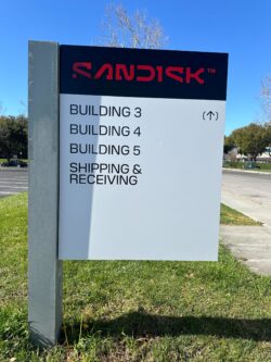 SanDisk's rebrand with exterior wayfinding signage by BLR Visual Communications