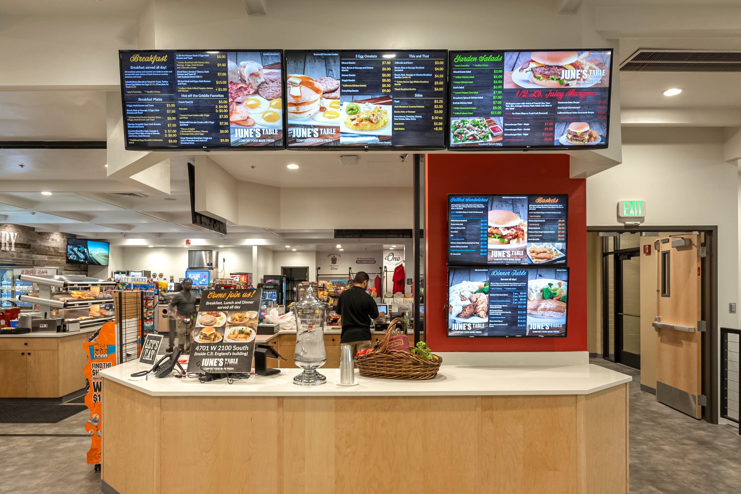 Restaurant digital signage menu board displaying food items and promotions