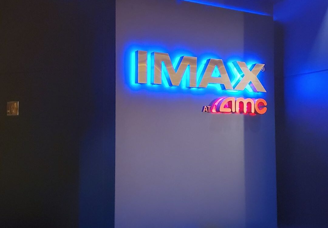 Illuminated Channel letters "IMAX at AMC" in Santa Clara AMC