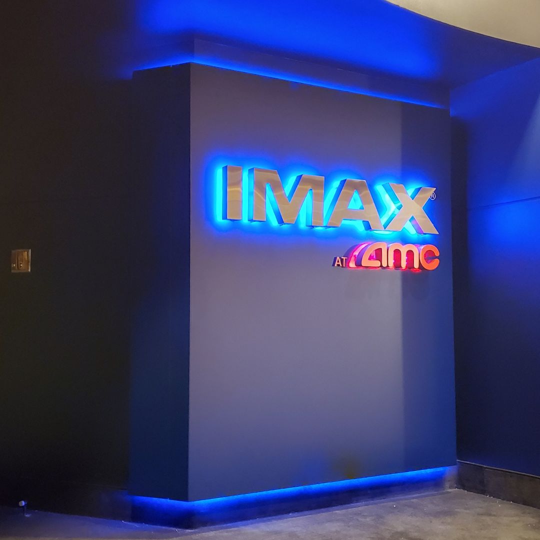 Illuminated Channel letters "IMAX at AMC" in Santa Clara AMC