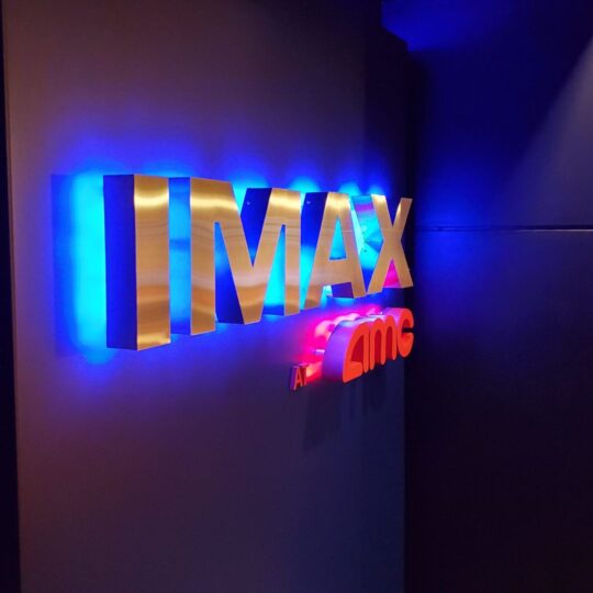 Illuminated Channel letters, "IMAX at AMC" in Santa Clara, CA