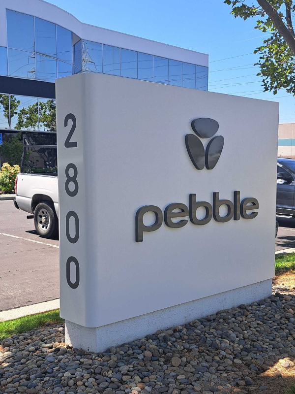 Pebble office exterior signage