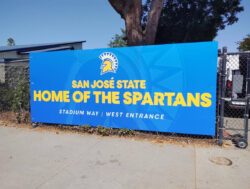 Custom university signage at San Jose State campus entrances