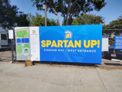 Custom university signage at San Jose State campus entrances and athletic facilities