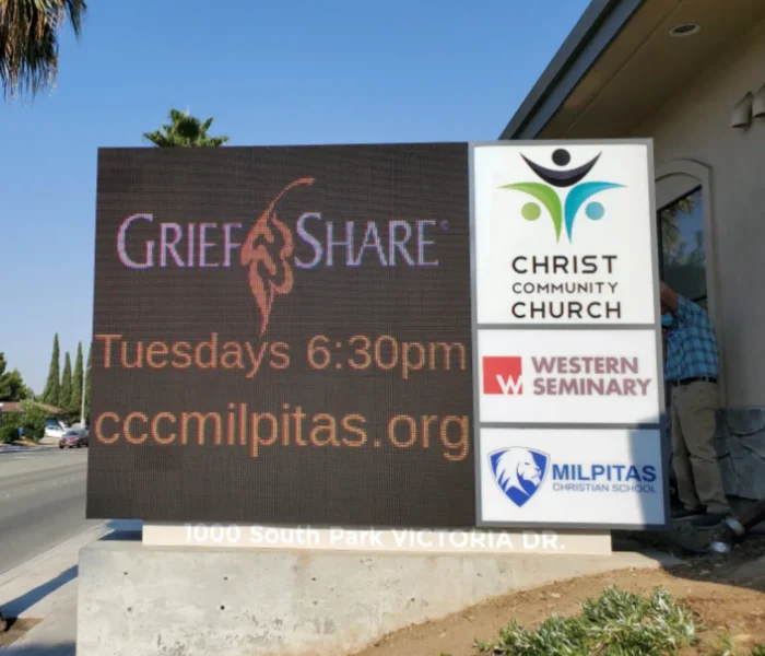 Four-panel LED sign for Christ Community Church in Milpitas by BLR Visual Communications
