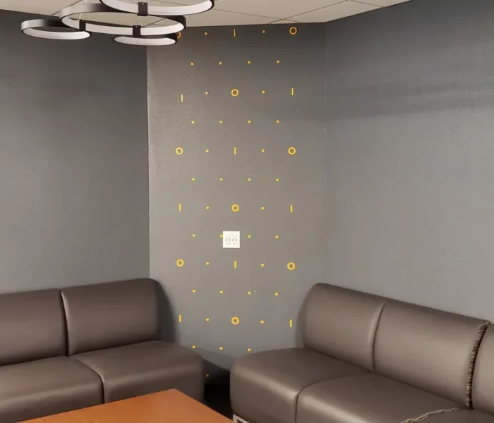 Reception area full-wall vinyl graphic by BLR Visual Communications