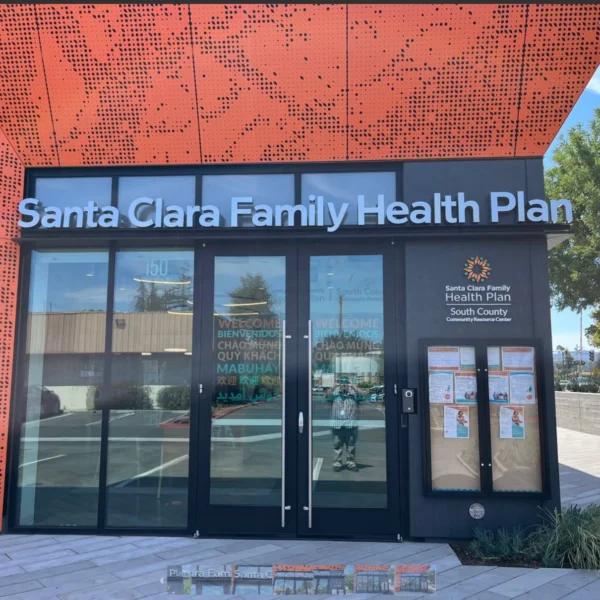 Santa Clara Family Health Plan exterior office signage for entry